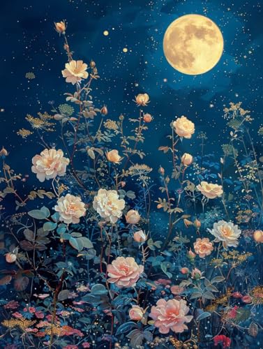 Moon Diamond Painting Kits for Adults Beginners, 5D Flower Diamond Art Kits for Adults, DIY Full Drill Gem Crystal Art and Crafts, Hobbies for Women, for Home Wall Decor, Gifts, 40x54 inch M-5754