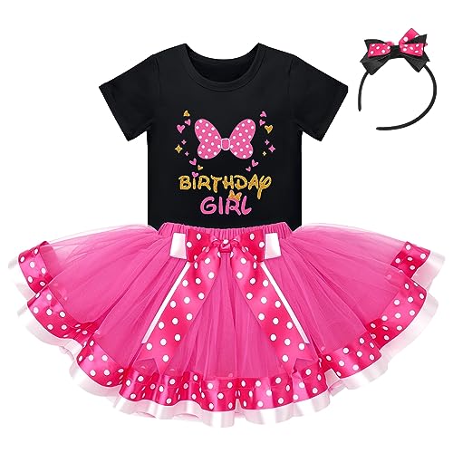 IBTOM CASTLE Toddler Birthday Girls Princess Party Outfit Polka Dots Top Shirts Tutu Skirt Set Ears Cake Smash Costume2