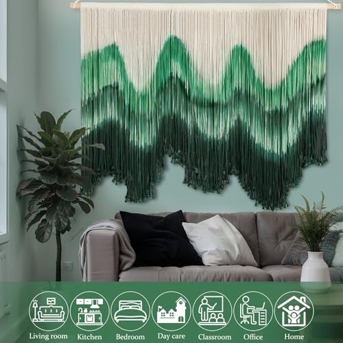 Tiamon Boho Wall Decor - 59''W x 35.4'' L Macrame Wall Hanging Dip-Dye Large Tapestry Art for Home Bathroom Farmhouse Bedroom Living Room Office Natural Modern Rustic Decoration — view 4