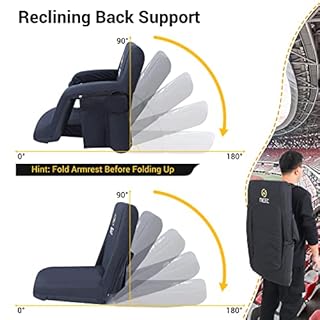Nice C Heated Bleacher Seat, 5 Reclining Positions Waterproof Cushion, Upgraded Ultralight, Foldable, Extra Thick Padding, with Shoulder Straps & Net Pockets, No Power Bank Included (1 Pack)