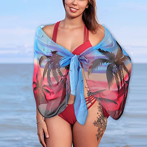 Nyicey 2 Pack Women Beach Sarongs Sheer Cover Ups Chiffon Bikini Wrap Skirt For Swimwear (Black,Blue Coconut Palm) #TOP3