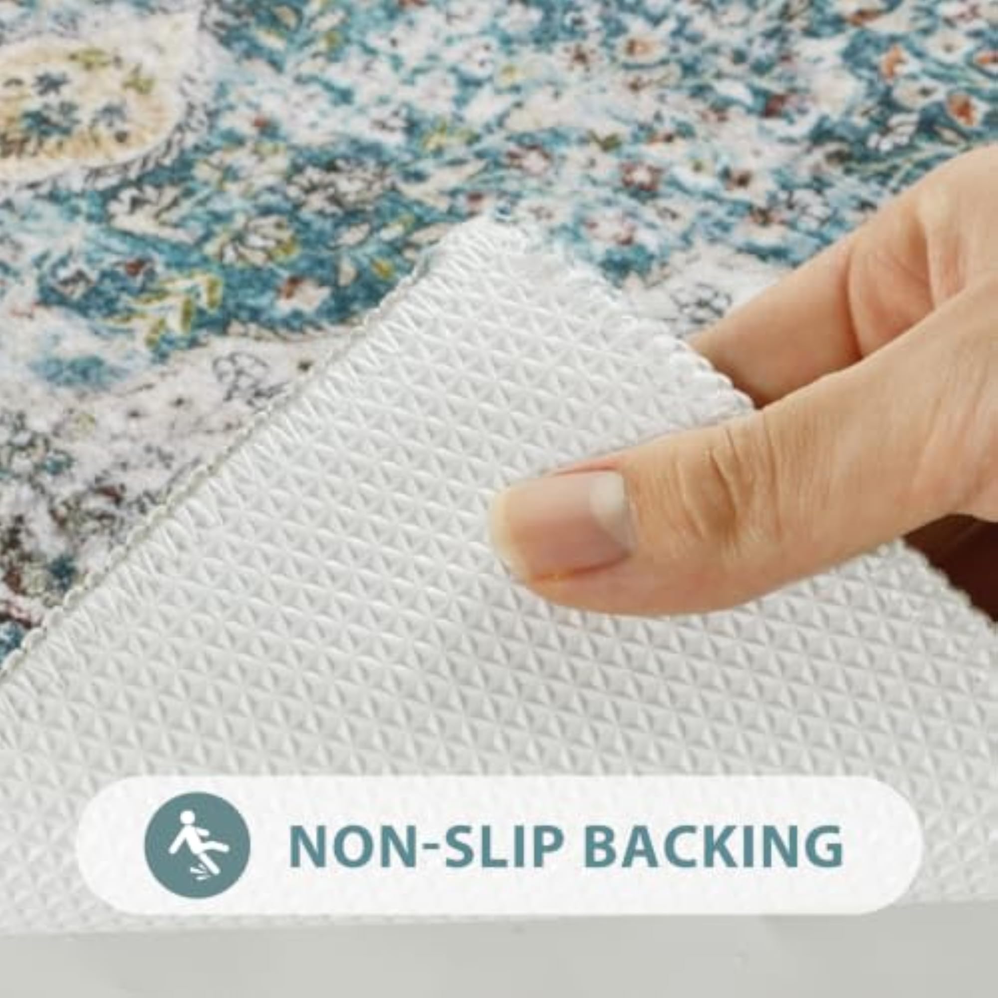 Distressed Farmhouse Boho Blue Bath Mat Runner