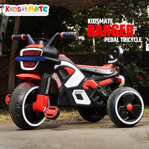 Kidsmate Ranger Bike Pedal Tricycles for Kids 1 to 3 Years | Kids Cycle with Musical Horn, Lights, EVA Wheels & Push Handle | Baby Cycle - Black/Red