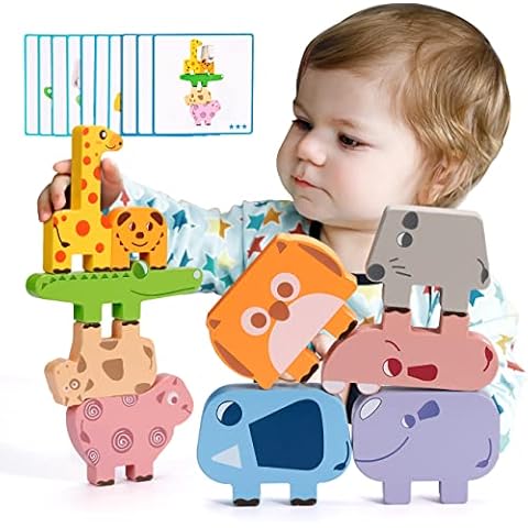 KmmiFF Toddler Toys for 2 3 4 Year Old Boy Girl Gifts,Wooden Building Blocks Animal Stacking Toys Montessori Toys for 1 2 3 Year Old,Birthday Gifts for 1-5 Year Old Girls Boys Kids Toys Age 2 3 6 Cover