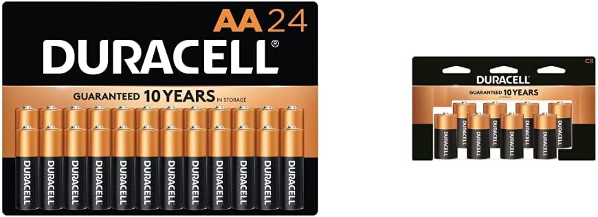 Duracell - CopperTop AA Alkaline Batteries, 24 Count & CopperTop C Alkaline Batteries with Recloseable Package - Long Lasting, All-Purpose C Battery for Household and Business - 8 Count