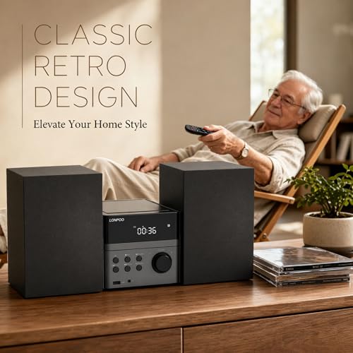image for LONPOO Home CD Stereo Shelf System, 30W Micro HiFi System (with CD Pla