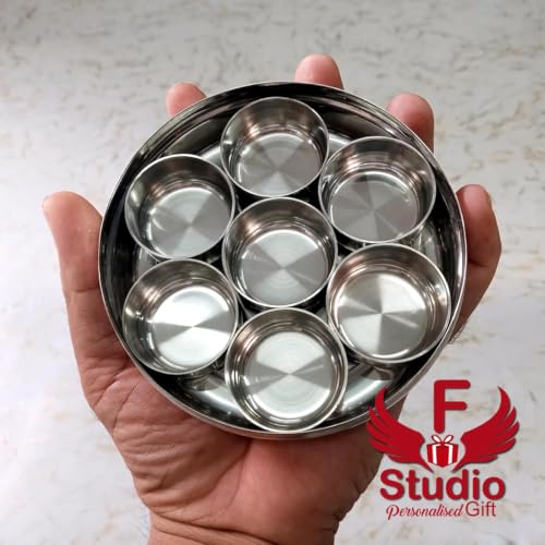 Image of Stainless Steel Round Pooja Box with 7 Containers