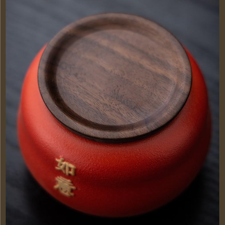 Boîte à Thé Boîte à thé en céramique avec Couvercle en Noyer et Motif «Good Things Happen» de Persimmon Ruyi, boîte à Bonbons de Mariage, boîte Cadeau de Mariage Tea Cans