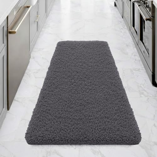 Image of SITTELLA Premium Microfiber Runner Mats (45x80 Cm) | Ultra Soft Plush Floor Rug | Anti-Skid Backing | Super Absorbent & Quick Dry | Washable Kitchen & Hallway Runner | Grey