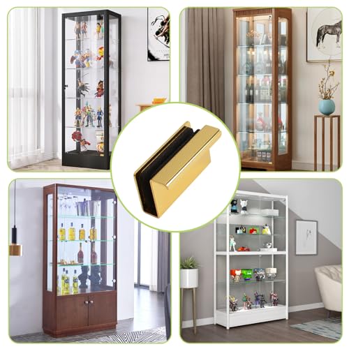 Image of Glass Finger Edge Pull, 4Pcs Cabinet Finger Pull Handle Glass Door Clips Cabinet Latch Clamp Concealed Handle for Display Glasscase Door (Gold)
