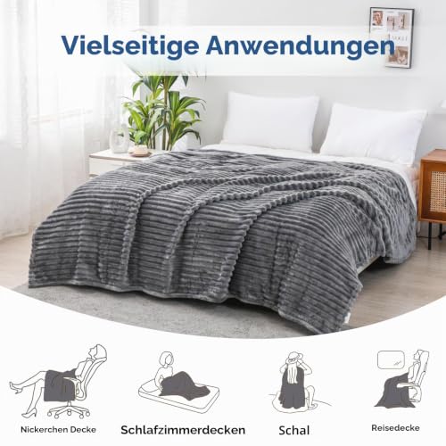Kuscheldecke Flauschig Decke, Flanell Decke 200x150 cm, Flanell Decke Couchdecke Weiche Warme Sofadecke, Plush Bed Blanket, Cozy Throw, Weich Warm Wohndecke für Sofa Bett Schlafzimmer Büro – Bild 3