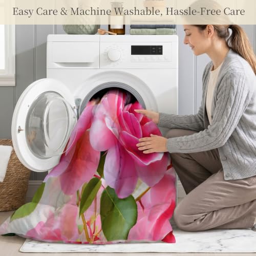 Edredón reversible de flores 200x200 cm con fundas de almohada rosa 6