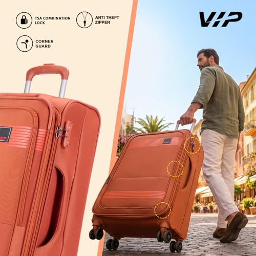 Image of VIP Triumph 8 Wheel Check-in (Medium Size) Soft Case Trolley Bag | TSA Lock | Expandable Polyester Luggage | 3 Year International Warranty | Anti-Theft Zipper | 69 CM Suitcase for Travel | Rust