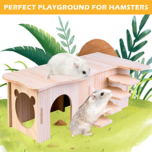 Wooden Hamster House, Hamster Corner House, Hamster Wooden Houses with Steps, Wooden Guinea Pig House, Corner House Hideout Cage Decor Accessories for Dwarf Hamsters, Gerbils, Degus (27x15x10.5cm) - Image 4