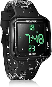 Relógio masculino para natação e mergulho, 10 ATM, impermeável, 100 m, relógio esportivo digital subaquático com cronógrafo, cronômetro, fuso horário duplo, formato 12/24 horas, W23-CUS-BK,
