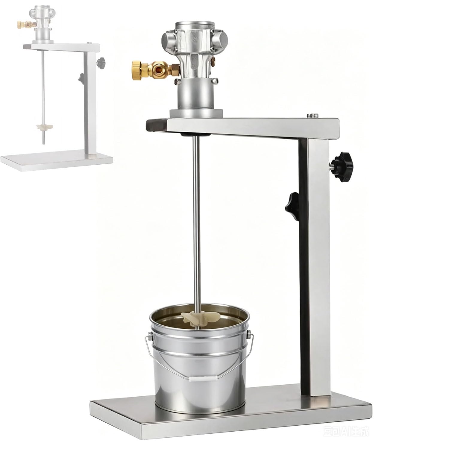 BDJSN 1/16HP Tabletop Pneumatic Mixer, 1 Gallon Air Agitator with ABS Blades, Manual 20cm Height Adjustment Stand, for Ink, Paint, Printing and Dyeing