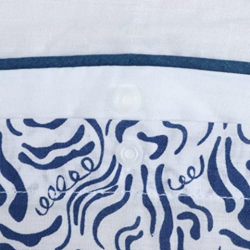 Sleepdown Sea Shore Nautical Waves White Blue Reversible Duvet Cover Quilt Pillow Case Bedding Set Pipe Edge Soft Easy Care - Single (135cm x 200cm)