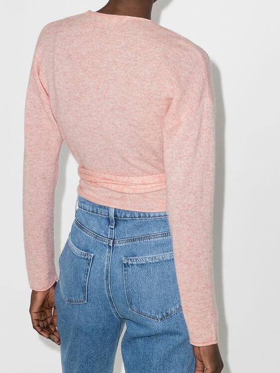 Y2k Ballet Pilates Wrap Sweater for Women Aesthetic Workout Yoga Long Sleeve Side Tie Athletic Cross Wrap Shirt Top3