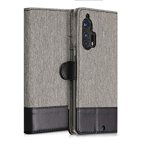 Kwmobile Wallet Case Compatible With Motorola Edge Plus/Edge+ - Case Fabric And Faux Leather Phone Flip Cover - Grey/Black #TOP2
