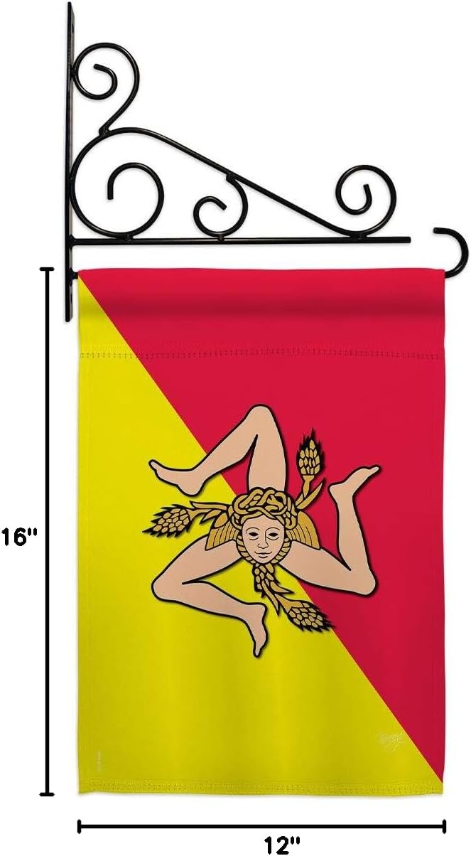 Sicily Garden Flag Set Wall Holder Regional Nationality Nation International World Country Particular Area Small Decorative Gift Yard House Banner Double-Sided Made In USA 13 X 18.5