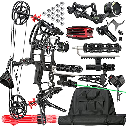 ZSHJGJR アーチェリーコンパウンドボウ鋼球 鉄球 アーチェリーコンパウンドボウ狩猟用 弓矢狩猟 左/右利き 矢/鋼球両用 短弓サイズ 7075アルミニウム製 40-65ポンド調整 320fps コンパウンドボウセット (M109K-Pro, セット2