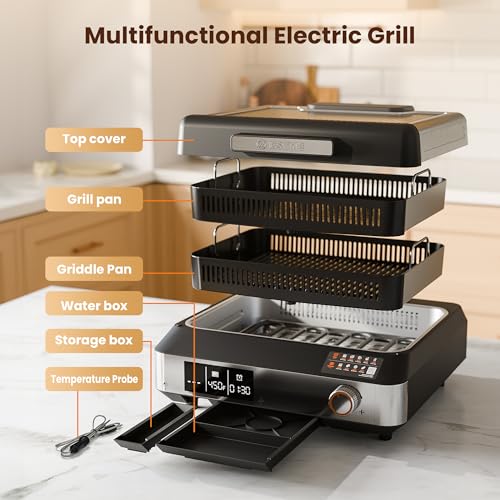 Kismile 2-in-1 Smokeless Electric Grill,Digital Display,Meat Probe,Nonstick | Indoor Grill and Griddle Combo - image 6