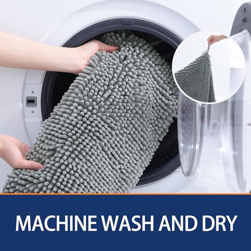 Image of OLANLY Chenille Dog Bath Towel 38x15, Ultra Absorbent Quick Dry Pet Towel, Extra Soft Washable Plush Towel for Large Dogs & Puppies, Indoor Outdoor Use, Grey
