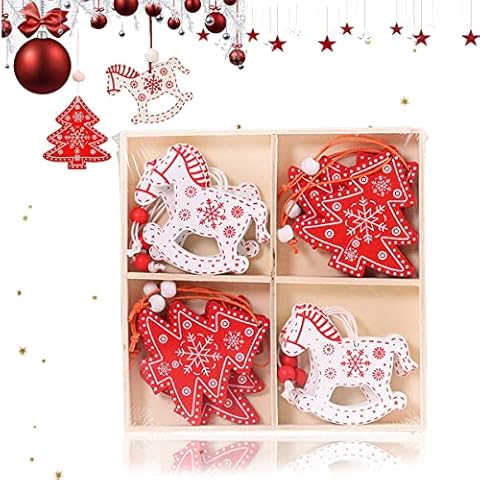 HONGECB wooden Christmas pendants, red and whcorations, wood pendants decoration hanger with, Christmas tree decoration wood, Christmas tree decorations for Christmas decoration (MA) Cover