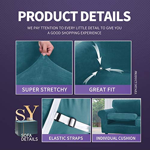 Znsayotx Luxury Velvet Chair Slipcovers With Arms 2 Piece Stretch Chair Covers For Living Room Soft Armchair Slipcover Anti Slip Dog Pet Friendly Furnitre Protector (Deep Teal),32"-46"(1 Cushion) #TOP3