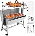 Hasopy Stainless Steel Rotisserie Grill with Back Cover Guard, 25W Motor Small Pig Whole Lamb Rotisserie Roaster, 37" 132LBS BBQ Charcoal Rotisserie Roaster Grill for Camping Outdoor Kitchen