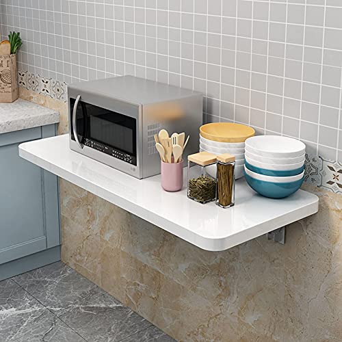 Bureau mural pliable blanc | Table rabattable gain de place - 2