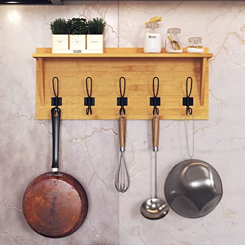 Hbcy Creations Rustic Wall Mounted Coat Rack With Shelf - Solid Wood 24" Entryway Shelf With 5 Coat Hangers. Perfect Touch For Your Entryway, Mudroom, Kitchen, Bathroom And More, Bamboo #TOP6