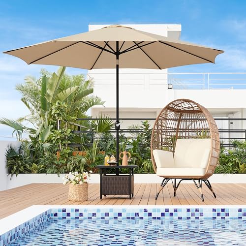 Yaheetech Egg Rattan Chair, Oversized Indoor/Outdoor Egg-Shaped PE Basket Lounger with 4 Cushions, Metal Frame Stand for Patio, Balcony, Backyard, Living Room, Light Brown/Ivory - Thumbnail 4