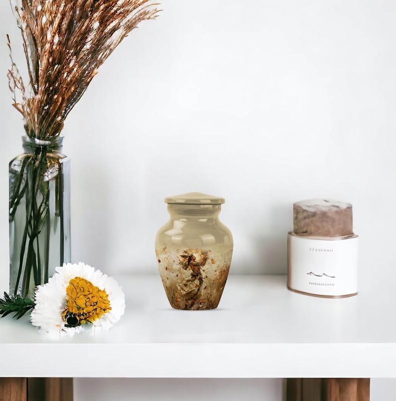 Native American Cremation Urns for Adults Male & Female, Decorative Urns, Pack of 1, Memorial Burial Urn, Small Ashes Keepsake for Sister, Small Keepsake Urn for Mom & Dad Ashes, Cream