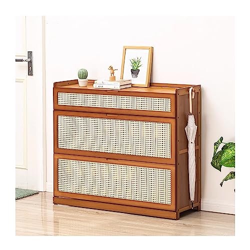 Gabinete de bambú - Estante de almacenamiento moderno con puertas plegables para entrada, armario y pasillo - Organizador independiente para dormitorio - Sistema de organización de calzado elegante y