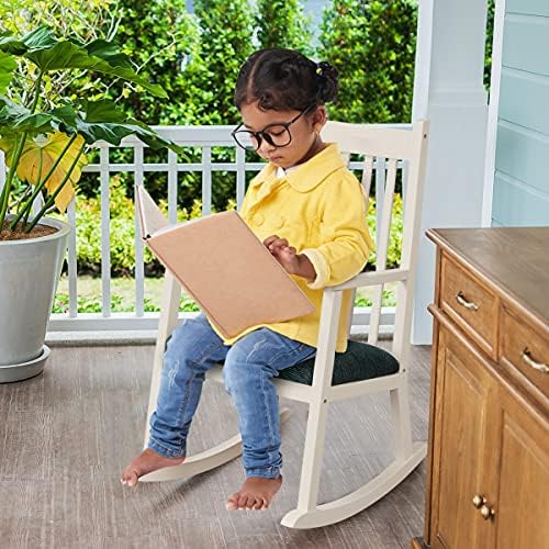 GYMAX Kids Rocking Chair, Wooden Armchair with Soft Cushion, Toddler Rocker Chairs for Nursery Bedroom Living Room, Suitable for 3-10 Years Old (White)