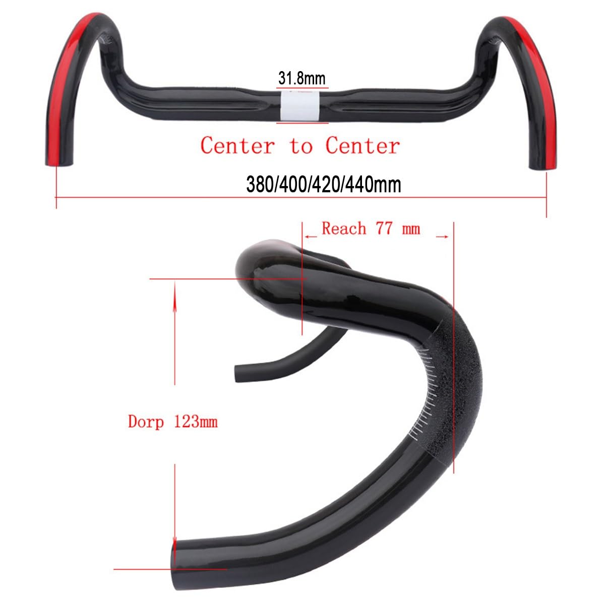 Guidon Vélo Carbone Pour Route/gravel - Largeurs 380/400/420/440 Mm - Poids 250g