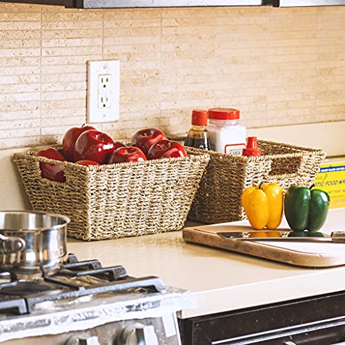 Sorbus Woven Wicker Storage Baskets For Organizing, Seagrass Closet Organizer Bins, Organization Storage Bins For Living Room, Bathroom Towels, Kitchen Pantry Cabinet, Bedroom, Handmade 4-Pack #TOP7