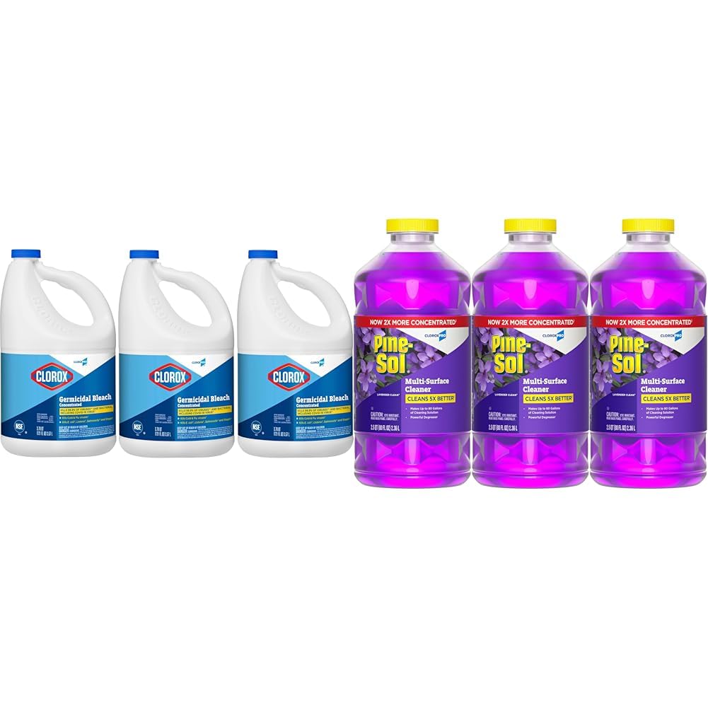 CloroxPro Clorox Germicidal Bleach, 121 Oz Pack of 3 and Pine-Sol Multi-Surface, All-Purpose Cleaner, 2x Concentrated Formula, Lavender Clean, 80 Fl Oz, Pack of 3 (Package May Vary)