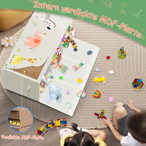 VERONLY Extra Groß Aufbewahrungsbox Spielzeugkiste mit Deckel Kinder - Faltbar Spielzeug Aufbewahrung mit Griffen Trennwand Aufbewahrungsbox für Kinderzimmer Kleidung Schlafzimmer(Beige,99x34x39cm)