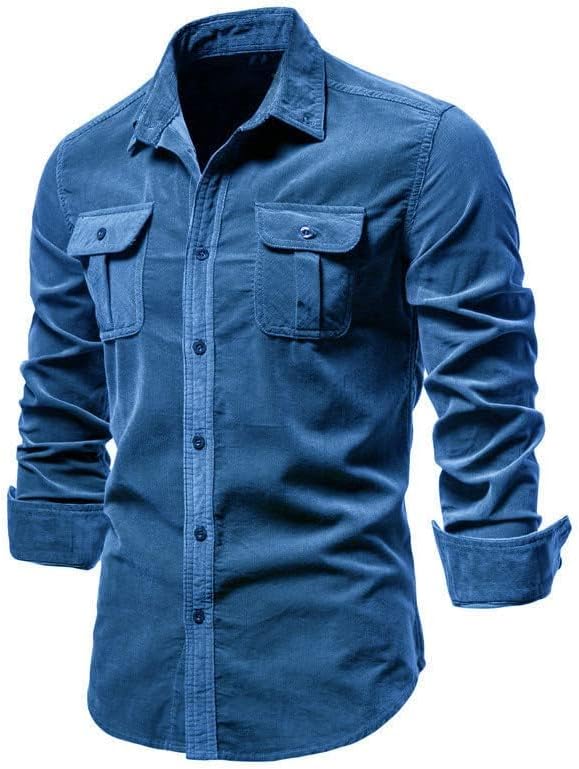 yoeasy Men Long Sleeve Ribbed Corduroy Button Down Shirt Cotton Stretch Casual Fall Tops Slim Fit Shirts - Image 2