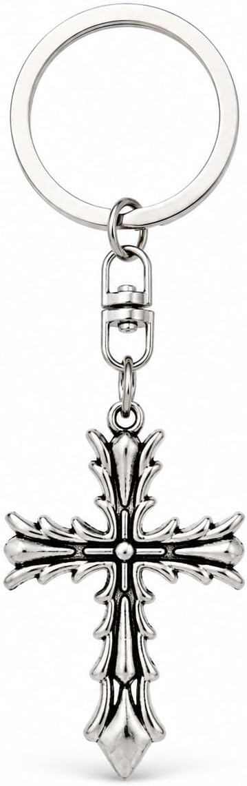 Vintage Gothic Cross Keychains Silver Plated Metal Keyring Gifts for Women Wallet Car Keys Statement Charms