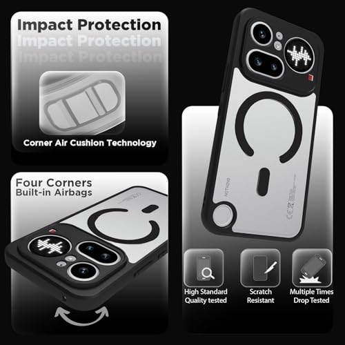 Image of RIGGEAR Shockproof Sleek Hybrid Armor Magnetic Back Cover Case Compatible with MagSafe Accessories for Nothing Phone 4a Pro 5G (Clear PC + Black TPU Bumper)