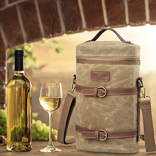 Sunflora 2 Bottle Wine Tote Bag Carrier, Leakproof Insulated Wine Cooler Bag with Shoulder Strap and Corkscrew for Travel, Party, BYOB Restaurant and Outdoor Activities (Brown) - Thumbnail 7
