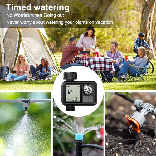 Image of Watering Computer, Watering Clock with Rain Delay /Automatic & Manual Mode, IPX5 Waterproof /Large Screen LCD Display, Water Timer for Garden, Lawn, HCT-M02