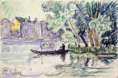 Pêcheur dans une barque Paul Signac affiche paysage toile 60x90