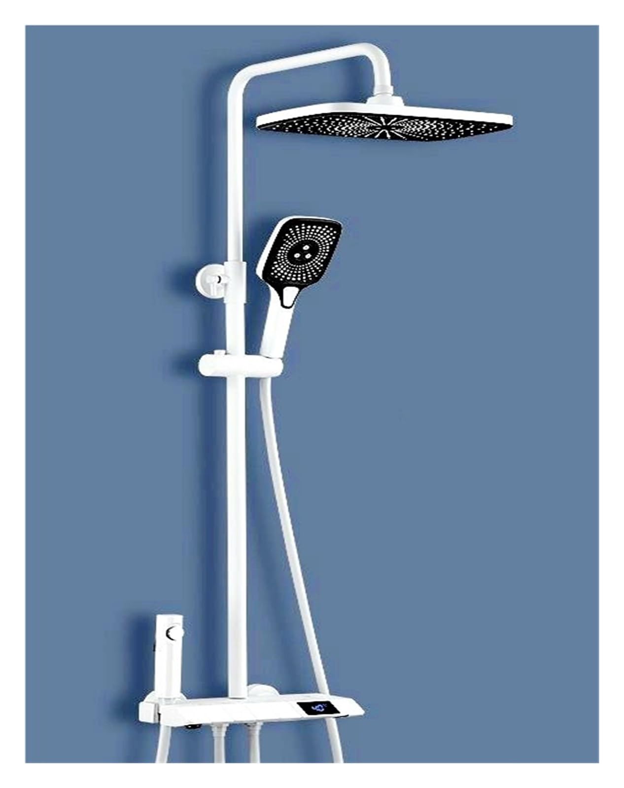 Paneles de Ducha, Juego de ducha con grifo pantalla Digital for baño, juego llave Piano gris, 4 funciones agua caliente y fría for bañera(White 4 Mode LED H C)