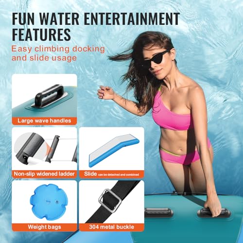 VEVOR Aufblasbarer Wassertrampolin mit Rutsche & Leiter, wasserdichte, Abriebfeste, Langlebige Wassertrampoline 3,05 m Großen Sprungfläche, Sprungplattform-Wasserpark Pool Trampolin, Spielzeuge