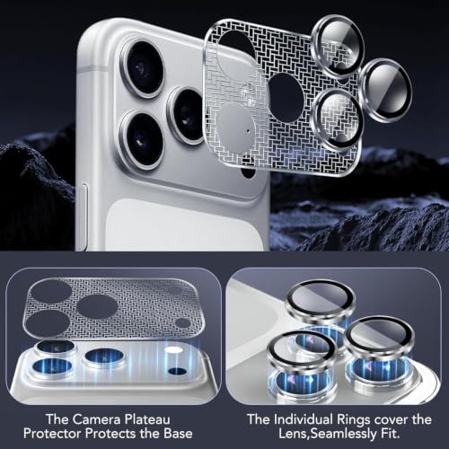 Image of Camera Lens Protector Combo for iPhone 17 Pro Silver HD Clear 9H Tempered Glass Heavy Duty Camera Protector Scratch Resistant Camera Armor Ring Case Friendly Waterproof Camera Guard