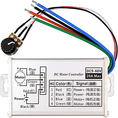 Image of PWM DC Motor Speed Controller, Brush Motor Driver Controls Module DC 9V-60V 12V 24V 36V 48V 60V Motor Pulse Width Modulator Regulator 20A 1200W PWM Monitor Dimmer Governor